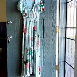 Maxi V Neck Floral Button Down Small Dress